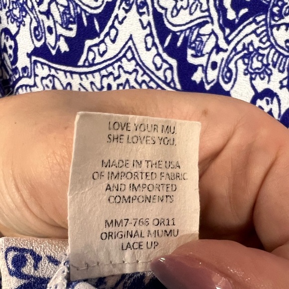 Show Me Your Mumu Blue & White Boho Lace-Up Tassel Tunic Top Size Large - Picture 5 of 7